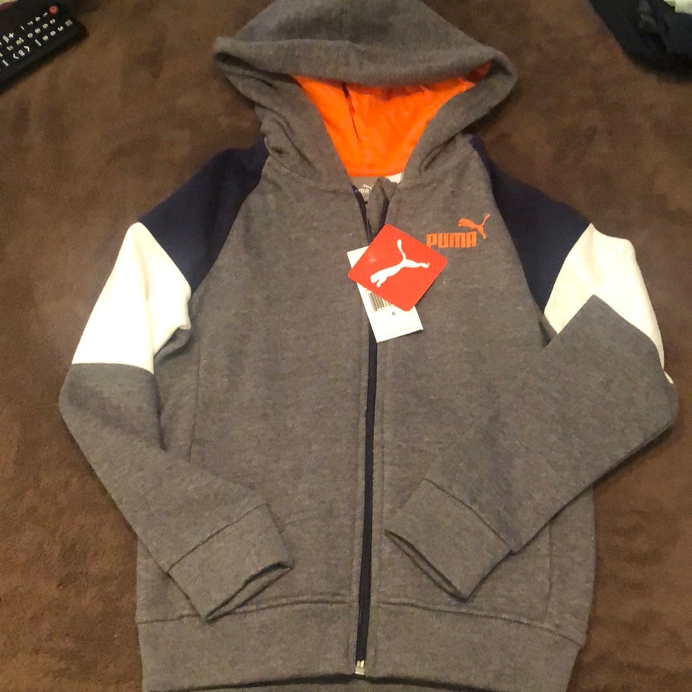Puma Gray and Orange Zip-Up Hoodie Sweatshirt